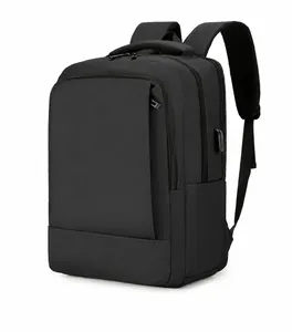 Detailed side view of black laptop backpack with USB port and waterproof nylon texture