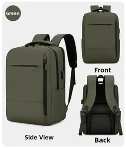 Detail view of business backpack with USB port, waterproof nylon and breathable back pad
