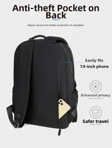 Detail of backpack anti-theft back pocket and breathable mesh shoulder straps