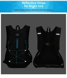 Detail view of the black hiking backpack with reflective strips for night safety visibility