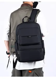 Detail view of large capacity waterproof business backpack with functional storage pockets