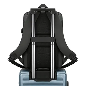Black business backpack with breathable mesh back and luggage strap for travel