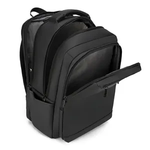 Waterproof black business backpack with large capacity and multi-layer zipper compartments