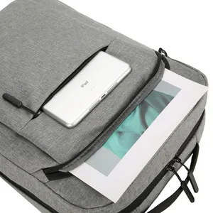Waterproof grey business backpack with multi-layer zipper pockets for iPad and laptop