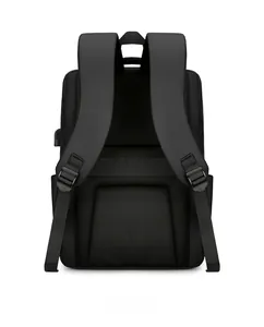 Ergonomic back of black business laptop backpack with luggage strap and USB port