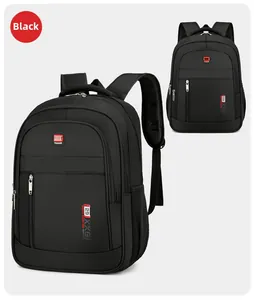 Detail of multi-compartment nylon backpack featuring front zipper and mesh side pockets