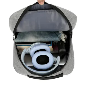 Spacious grey minimalist 16 inch laptop backpack with large capacity for travel and daily commute