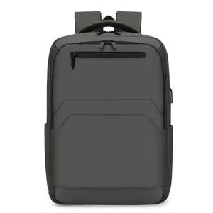Business men's waterproof laptop backpack in dark grey with USB charging port