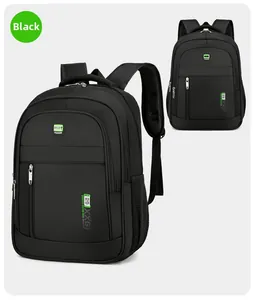 Detail view of black travel backpack with multi-layer zippers and side mesh pockets