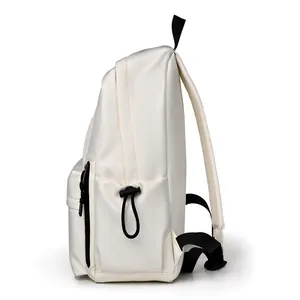 Sac à dos d'ordinateur blanc crème minimaliste avec poches latérales à cordon