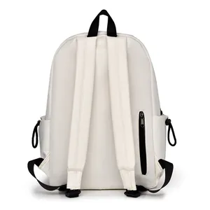Sac à dos blanc crème minimaliste à grande capacité avec bretelles noires et cordons