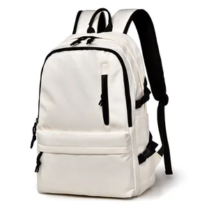 Waterproof white backpack with black contrast straps for students and commuters