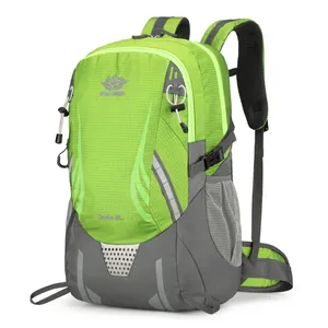 Waterproof 45L hiking backpack in green and grey with ergonomic suspension system