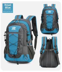 Front and side views of royal blue hiking backpack with ergonomic back padding and straps