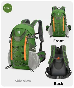 Aperçu en trois vues d'un sac à dos de randonnée 40L vert avec système ergonomique