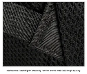 Detail of reinforced bartack stitching on nylon straps for high load-bearing capacity