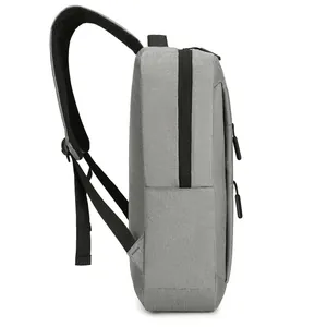 Sac à dos d'affaires gris en tissu Oxford imperméable avec double fermeture éclair