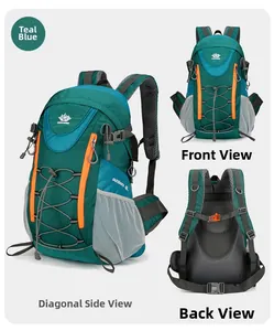 Détails du sac à dos de randonnée 40L en nylon ripstop avec cordons de zip orange