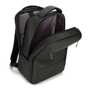 Waterproof black business laptop backpack with dual main compartments and padded handle