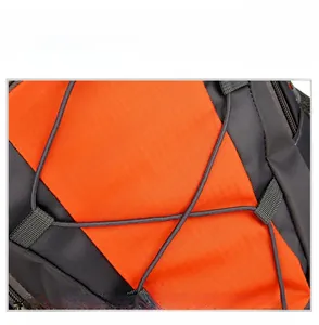 Close-up of front bungee cord design on outdoor backpack for securing gear and equipment