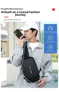 Détail du port casque latéral et de l'interface de charge sur ce sac bandoulière pour homme