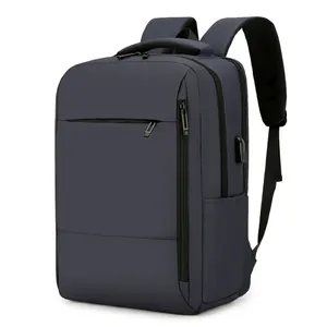 Deep grey business laptop backpack with external USB port and ergonomic S-shaped straps