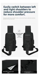 Détail du système de sangle réglable et de la fente pour carte sur ce sac de poitrine noir