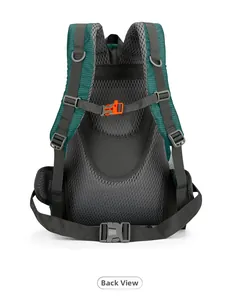 Vue arrière du sac à dos extérieur avec rembourrage ergonomique et sifflet de sécurité orange