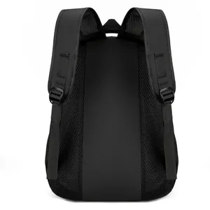 Black large capacity travel backpack with breathable mesh back padding and wide straps