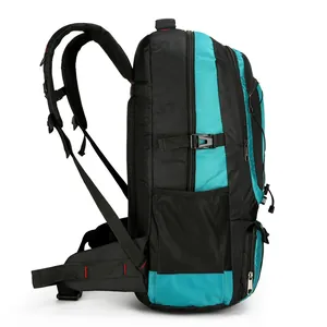 Outdoor-Wanderrucksack aus blauem und schwarzem Nylon mit seitlichen Netztaschen