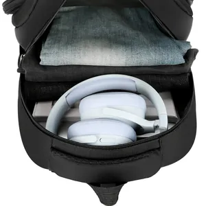 Large capacity black travel backpack with spacious main compartment for clothes and gadgets