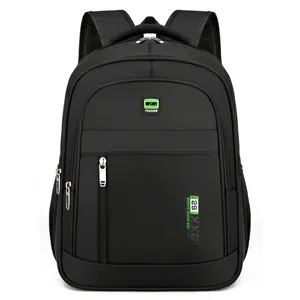 Large capacity black travel backpack with sport fashion logo and breathable straps
