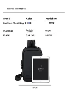 Spécifications de taille pour sac de poitrine homme avec rangement iPad mini et mesures