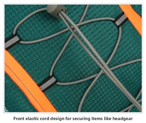 Système de cordon élastique sur maille alvéolée verte pour fixer des accessoires