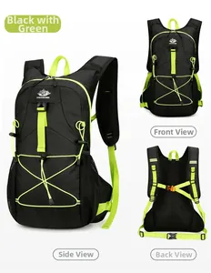 Detail view of large outdoor cycling backpack with breathable padding and harness