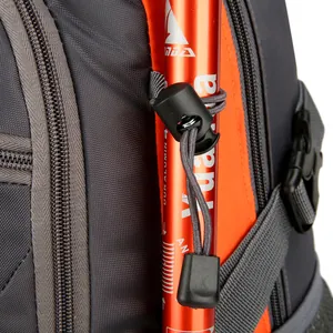 Outdoor hiking backpack with elastic attachment system for aluminum trekking poles