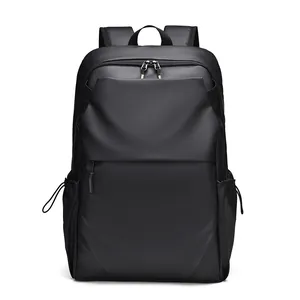 Waterproof matte black business laptop backpack with dual zipper compartments and front pocket