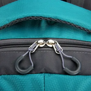 Outdoor hiking backpack with ripstop fabric and ergonomic U-shaped zipper pulls