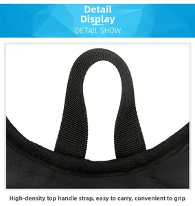 Macro view of high-density reinforced nylon handle on the black outdoor backpack