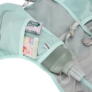 Breathable mint green marathon running vest with honeycomb mesh and functional pockets