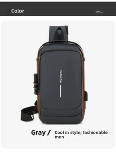 Vue détaillée du cadenas antivol sur le sac à bandoulière gris imperméable