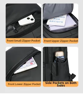 Detailed view of the multi-functional compartments of this black business backpack for men