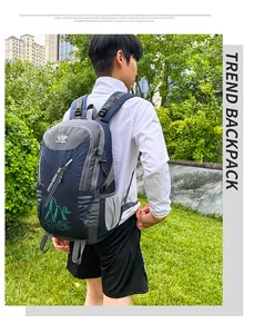 Detail of waterproof nylon hiking backpack with mesh side pockets and secure chest strap
