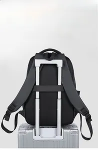 Business backpack featuring breathable mesh back and convenient luggage strap attachment