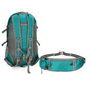 Mochila de senderismo turquesa ligera y riñonera con acolchado de malla transpirable