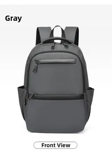 Front view of a dark grey waterproof business backpack with large capacity and zip compartments