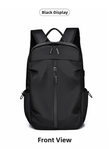 Front view of black street fashion backpack featuring water resistant fabric and zipper