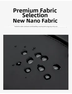 Close-up of waterproof nano fabric on the chest bag with water droplets on surface