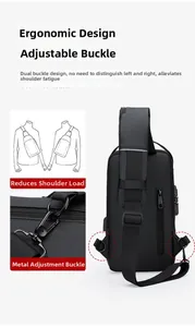 Detail of ergonomic anti-theft sling bag with adjustable D-rings for left or right carry