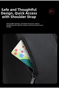 Close-up of shoulder strap zipper pocket for quick card storage on waterproof chest bag